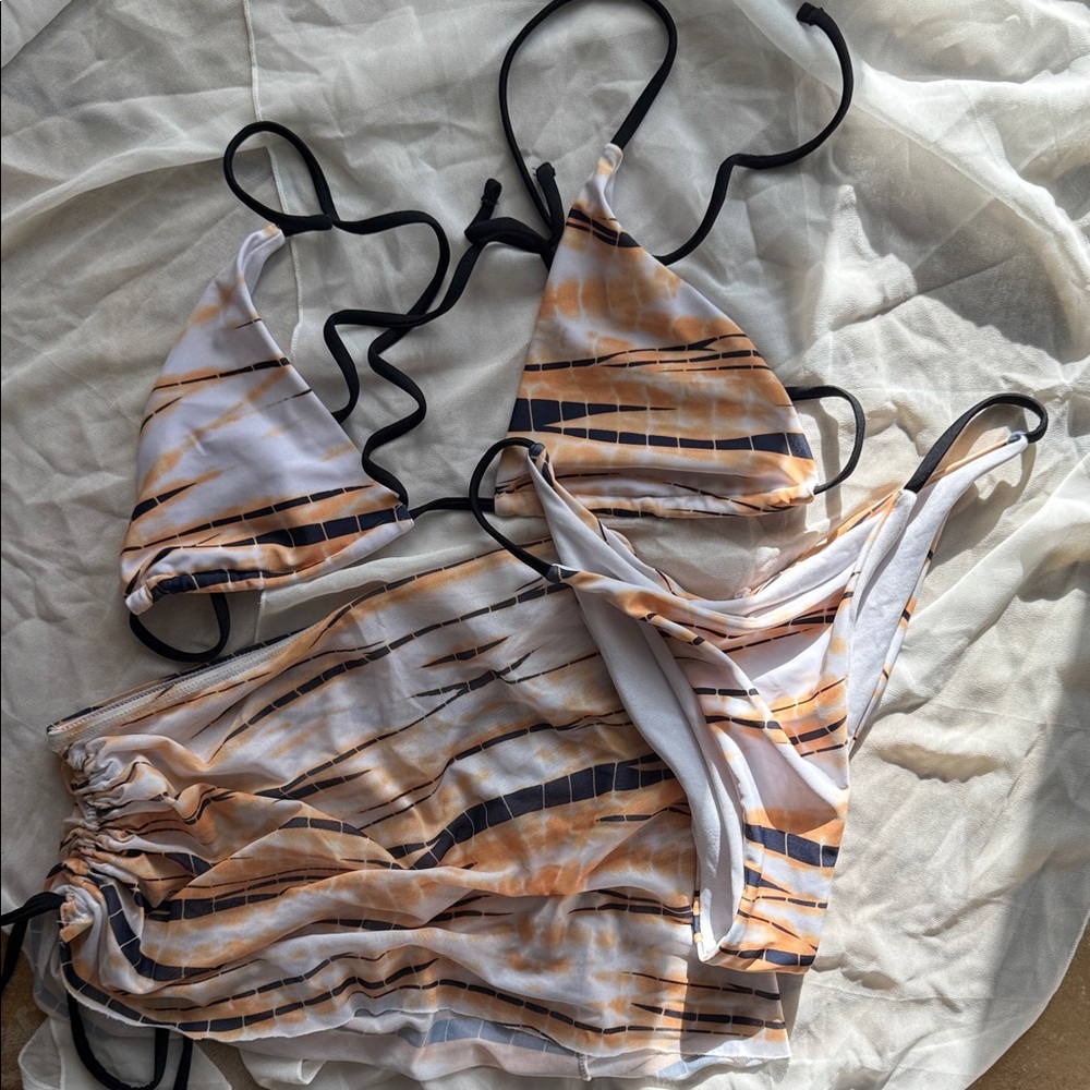 Sexy Orange and Black 3 Piece Cheeky Bikini Set‎ with coverup